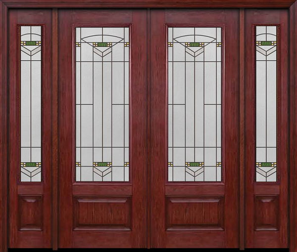 WDMA 88x96 Door (7ft4in by 8ft) Exterior Cherry 96in 3/4 Lite Double Entry Door Sidelights Greenfield Glass 1