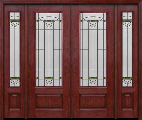 WDMA 88x96 Door (7ft4in by 8ft) Exterior Cherry 96in 3/4 Lite Double Entry Door Sidelights Greenfield Glass 1
