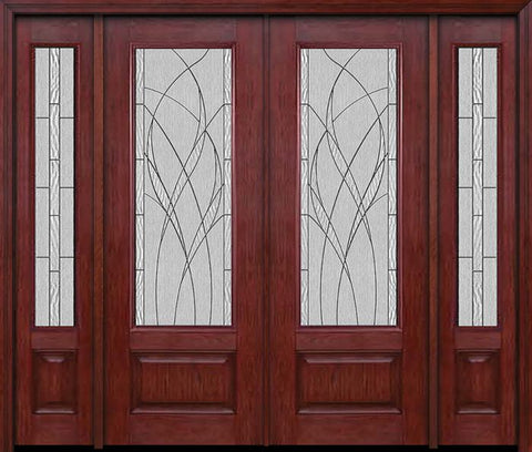 WDMA 88x96 Door (7ft4in by 8ft) Exterior Cherry 96in 3/4 Lite Double Entry Door Sidelights Waterside Glass 1