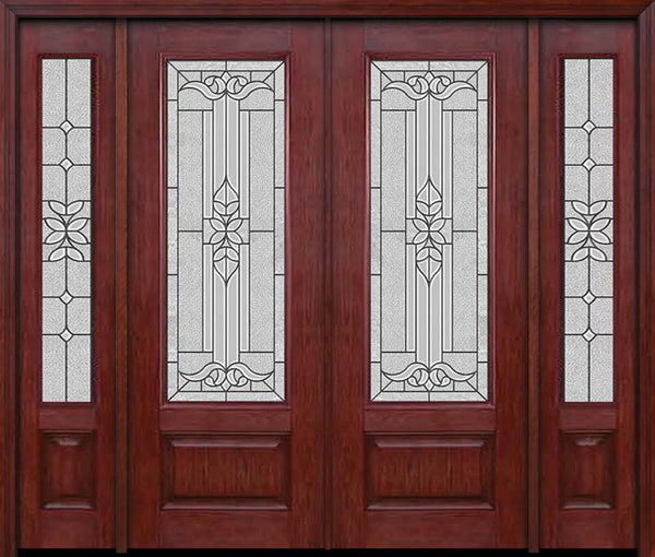 WDMA 88x96 Door (7ft4in by 8ft) Exterior Cherry 96in 3/4 Lite Double Entry Door Sidelights Cadence Glass 1