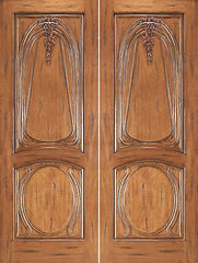 WDMA 96x120 Door (8ft by 10ft) Exterior Mahogany AN-2013-2 Hand Carved 2-Panel Art Nouveau Double Door 1