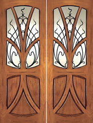 WDMA 96x120 Door (8ft by 10ft) Exterior Mahogany AN-2007-2 Tree Lite Hand Carved Art Nouveau Double Door Forged Iron 1