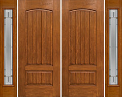 WDMA 96x80 Door (8ft by 6ft8in) Exterior Cherry Plank Two Panel Double Entry Door Sidelights Full Lite TP Glass 1