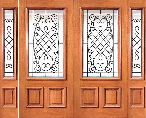 WDMA 96x80 Door (8ft by 6ft8in) Exterior Mahogany 3/4 Lite Entry Double Door with Two Sidelights 1