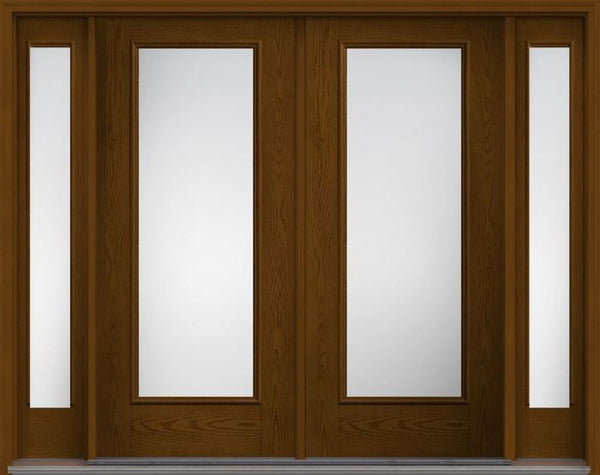 WDMA 96x80 Door (8ft by 6ft8in) French Oak Clear Full Lite W/ Stile Lines Fiberglass Exterior Double Door 2 Sides 1
