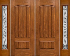 WDMA 96x80 Door (8ft by 6ft8in) Exterior Cherry Plank Two Panel Double Entry Door Sidelights Full Lite WY Glass 1