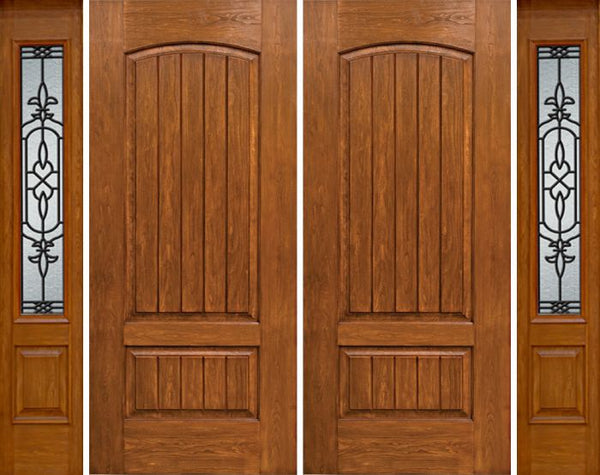 WDMA 96x80 Door (8ft by 6ft8in) Exterior Cherry Plank Two Panel Double Entry Door Sidelights 3/4 Lite w/ JA Glass 1