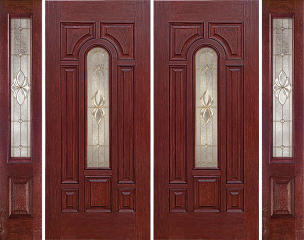 WDMA 96x80 Door (8ft by 6ft8in) Exterior Cherry Center Arch Lite Double Entry Door Sidelights HM Glass 1
