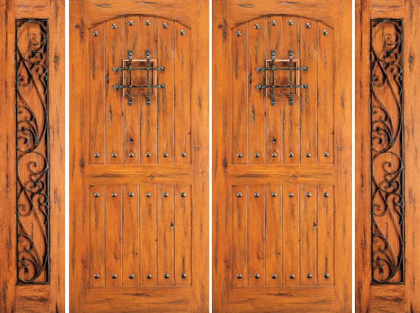 WDMA 96x80 Door (8ft by 6ft8in) Exterior Knotty Alder Alder External Double Door with Two Sidelights Speakeasy 1