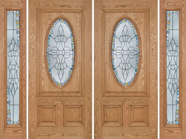 WDMA 96x80 Door (8ft by 6ft8in) Exterior Oak Watson Double Door/2side w/ Tiffany Glass 1