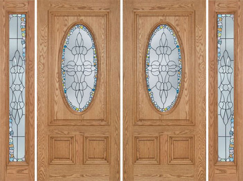 WDMA 96x80 Door (8ft by 6ft8in) Exterior Oak Watson Double Door/2side w/ Tiffany Glass 1