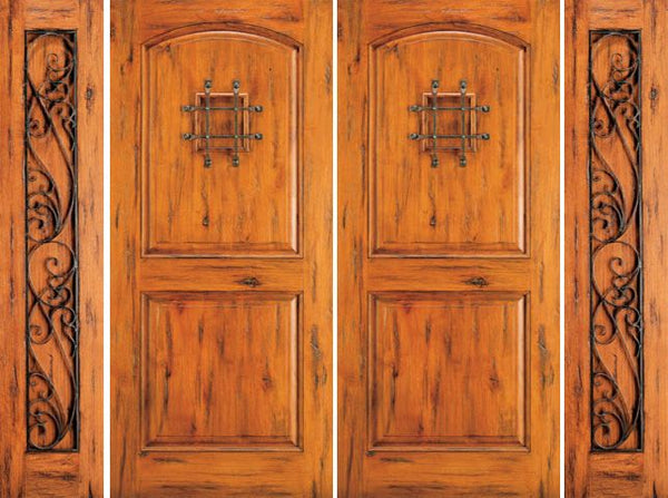 WDMA 96x80 Door (8ft by 6ft8in) Exterior Knotty Alder Alder Entry Double Door with Two Sidelights Speakeasy 1