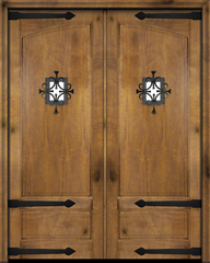 WDMA 96x80 Door (8ft by 6ft8in) Interior Swing Mahogany Rustic 2 Panel Exterior or Double Door with Speakeasy / Straps 1