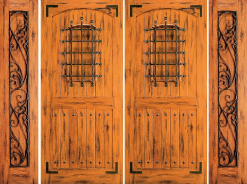 WDMA 96x80 Door (8ft by 6ft8in) Exterior Knotty Alder Alder Front Double Door with Two Sidelights Speakeasy 1