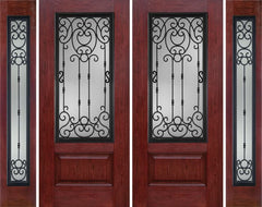 WDMA 96x80 Door (8ft by 6ft8in) Exterior Cherry 3/4 Lite 1 Panel Double Entry Door Sidelights BM Glass 1