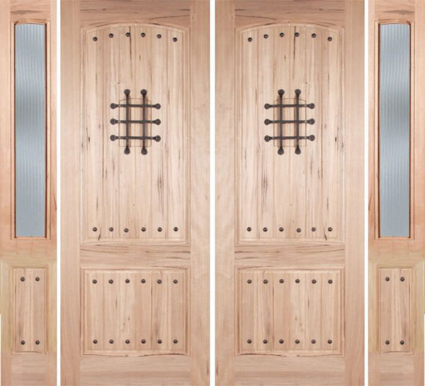 WDMA 96x96 Door (8ft by 8ft) Exterior Walnut Rustica II Double Door/2side Reed Glass 1
