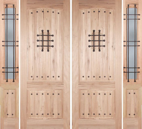 WDMA 96x96 Door (8ft by 8ft) Exterior Walnut Rustica II Double Door/2side Reed Glass and Cage 1