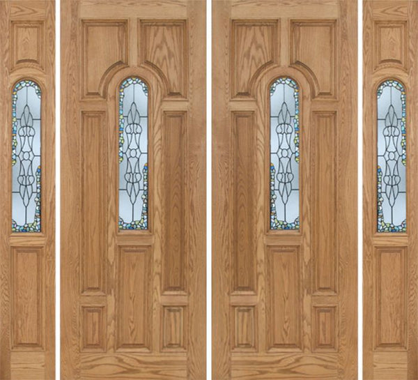 WDMA 96x96 Door (8ft by 8ft) Exterior Oak Carrick Double Door/2side w/ Tiffany Glass - 8ft Tall 1
