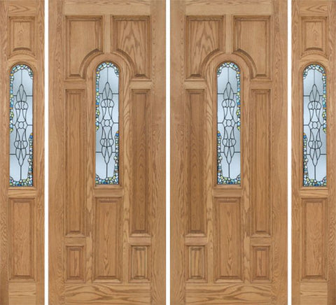 WDMA 96x96 Door (8ft by 8ft) Exterior Oak Carrick Double Door/2side w/ Tiffany Glass - 8ft Tall 1
