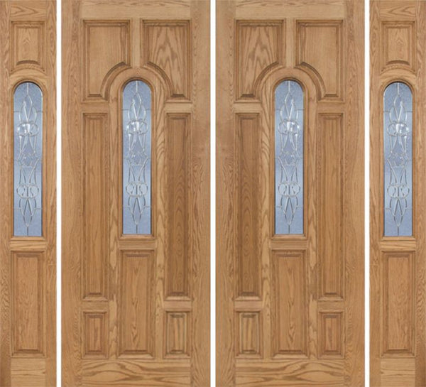 WDMA 96x96 Door (8ft by 8ft) Exterior Oak Carrick Double Door/2side w/ L Glass - 8ft Tall 1