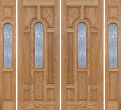 WDMA 96x96 Door (8ft by 8ft) Exterior Oak Carrick Double Door/2side w/ L Glass - 8ft Tall 1