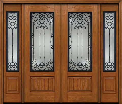 WDMA 96x96 Door (8ft by 8ft) Exterior Cherry 96in Plank Panel 3/4 Lite Double Entry Door Sidelights Belle Meade Glass 1