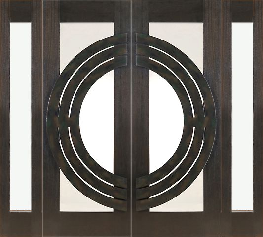 WDMA 96x96 Door (8ft by 8ft) Exterior Mahogany Double 2-1/4in Thick Doors Sidelights Low-E Glass Iron Work 1