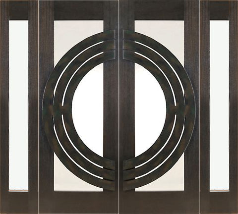 WDMA 96x96 Door (8ft by 8ft) Exterior Mahogany Double 2-1/4in Thick Doors Sidelights Low-E Glass Iron Work 1