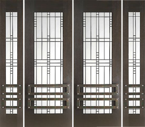 WDMA 96x96 Door (8ft by 8ft) Exterior Mahogany 2-1/4in Thick Double Doors Sidelights Matte Glass Iron Work 1