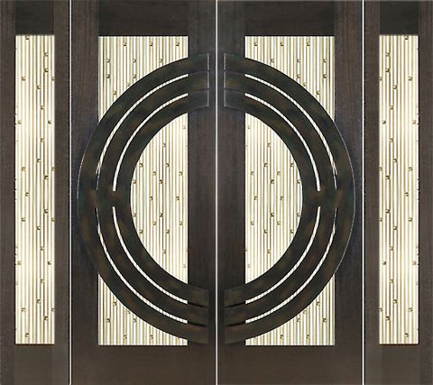 WDMA 96x96 Door (8ft by 8ft) Exterior Mahogany Double 2-1/4in Thick Doors Sidelights Art Glass Iron Work 1