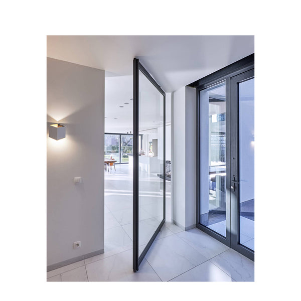 WDMA Aluminium Arch Front Laminated Oval Glass Pivot Entrance Door Design
