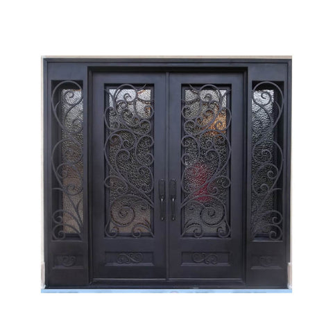 WDMA Arch Rustic Security Wrought Iron Front Entry Accordion Door And Windows With Grill