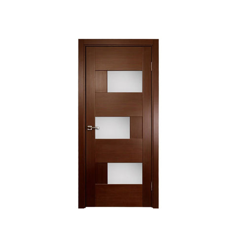 WDMA Brown Color Wooden Interior Glass Door Flush Door Design Modern House Door
