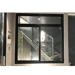 China WDMA Commercial Big Brown Aluminum 4 Panel Blue Tinted Glass Roller Sliding Windows Mosquito Netting With Transom Window