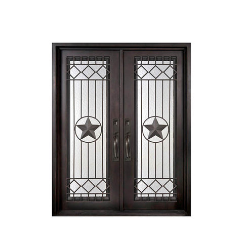China WDMA wrought iron doors with glass iron entry door double 