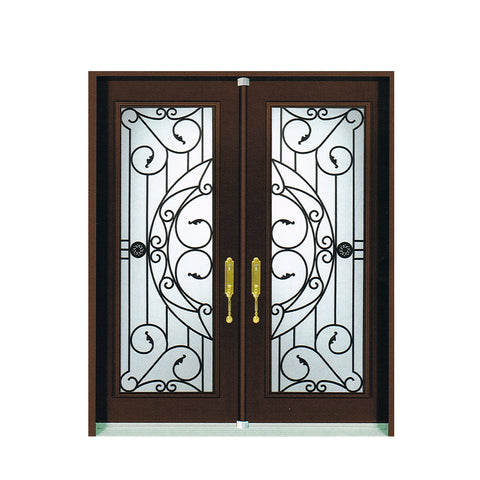 WDMA Wooden Wood Wrought Iron Single Entry Door With Grape Transoms