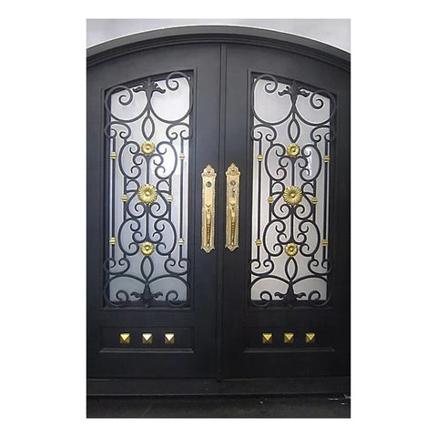 wholesale affordable grill design outdoor double black wrought iron entrance doors decorative clark hall on China WDMA