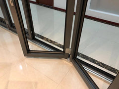 wood color Aluminium soundproof tri fold doors/glass folding double panel door on China WDMA on China WDMA