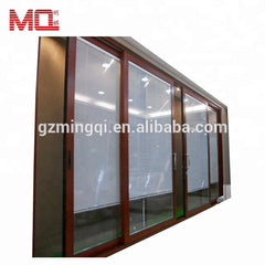 wood grain aluminum glass sliding door with built-in blinds on China WDMA